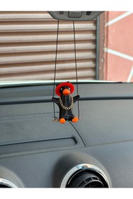 Resim 3dbaydesign Altın Zincirli Sallanan Şapkalı Ördek Yeni Trend Dikiz Ayna Süsü (siyah Turuncu Kırmızı ) 