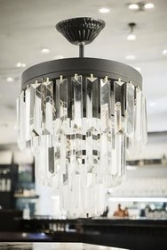 Resim Lüks Siyah Kristal Taşlı Modern Plafonyer Avize. Salon/Mutfak/Antre/Oturma Odası/Mağaza/ShowRoom Siyah 30 x 46 