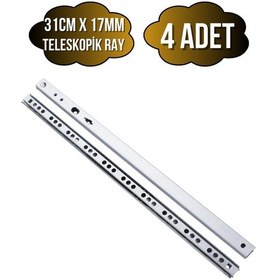 Resim Teleskobik 17mm Çekmece Rayı Gömme Bilyeli İnce Ray 17mm 31cm 4 Takım Krom Çok Renkli 