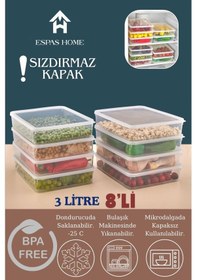 Resim 8'li Sızdırmaz Freshbox Saklama Kabı Mikrodalga Ve Buzdolabı Uyumlu / 3000 Ml Şeffaf Şeffaf 