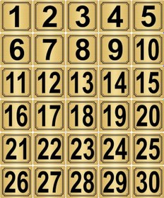 Resim Metal Kapı,masa,dolap Numarası 15cmX15cm 30 Adet (1..30) Altın Renk Metal 