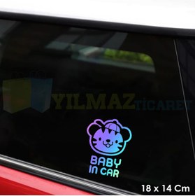 Resim yılmazetic Sevimli Şapkalı Köpek Arabada Bebek Var Hologram Oto Sticker Renkli Çıkartma Yapıştırma 18 X 14 Cm 