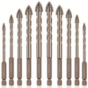 Resim 10 adet 4/6/8/10/12mm 4 Yivli Dişli Eksantrik Matkap Ucu, Alaşımlı 4 Kenarlı Tırtıklı Eksantrik Matkap Ucu, Kuru Matkap Ucu, Ahşap, Mermer, Metal, Beton, Duvar Karoları için Çok Boyutlu Karo Matkap Ucu 
