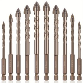 Resim 10 adet 4/6/8/10/12mm 4 Yivli Dişli Eksantrik Matkap Ucu, Alaşımlı 4 Kenarlı Tırtıklı Eksantrik Matkap Ucu, Kuru Matkap Ucu, Ahşap, Mermer, Metal, Beton, Duvar Karoları için Çok Boyutlu Karo Matkap Ucu 