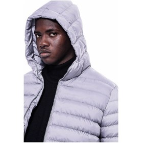 Resim Kapşonlu Şişme Gri Erkek Mont - Wessi Siyah 