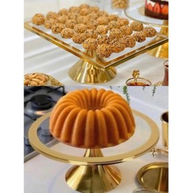 Resim Teknotrust Tekno Trust 2 Parça Lüx Kek ve Pasta Sunum Standı Altın Renk Cam ve Metal 30 x 15 cm 