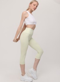 Resim KRAVEN Yüksek Bel Toparlayıcı Strict Su Yeşili Bermuda Kapri Yoga Tayt 