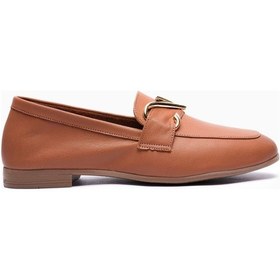 Resim Mubiano Kadın Hakiki Deri Babet Altın Tokalı Şık Loafer Calore Taba Taba 
