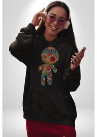 Resim Voofoo Bebeği Doll Doldurulmuş Bebek Kadın Erkek Siyah Kapüşonlu Sweatshirt Hoodie Siyah 