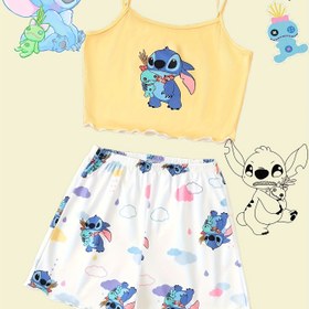 Resim Şık OMG! Disney Stitch Kız Pijamaları - Yazlık Askılı Set, Moda Baskı, Trend Yazlık Uyku Kıyafeti 
