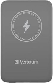 Resim Verbatim Manyetik Power Bank 10000 mAh, Kablosuz Şarj Cihazı 15 W, USB-C ile 20 W PD, Küçük ve Manyetik Powerbank iPhone 15, 14, 13, 12, Pro, Max, Samsung, iPad için, Gri 