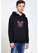 Resim Skull Baskılı Unisex Çocuk Kapüşonlu Siyah Sweatshirt (534692863) 