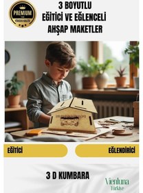 Resim Yeni Sezon Eğitici Öğretici 3 Boyut Ahşap Puzzle Zeka Geliştirici Boyanabilir Oyun Maket Kumbara 