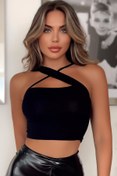 Resim MissKybele Likralı Fit Ve Dar Kalıp Sırt Ve Göğüs Dekolteli Askılı Önü Çapraz Bağlamalı Şık Esnek Crop Bluz 