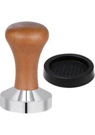Resim Kahve Tamperi Koyu Ceviz Ahşap Sap Tabanlı Espresso Tamperi 53 Mm 