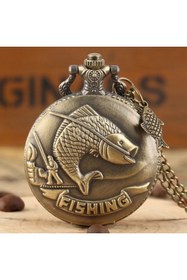 Resim keyfim shop Kişiye Özel Retro Balık Kabartmalı Quartz Köstekli Saat 