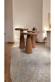 Resim Simillo Home&Living Wood Wooden Ahşap Kahverengi Renk 3 lü Set Mantar Yan Sehpa Fiskos Çiçeklik Decorative 