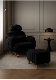 Resim ÜNKAY Premium Çizgili Sabit Başlıklı Sallanır Berjer & Emzirme Koltuğu ve Puf 