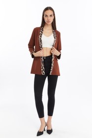 Resim CNR TEKSTİL Kadın Kahverengi Leopar Desenli Blazer Ceket 