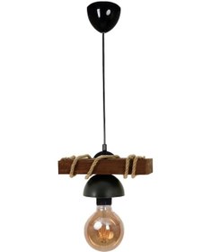 Resim Otantik Ahşap Doğal Kütük Halatlı 1'li Avize Koyu Renk Şapkalı 1l Ahşap 