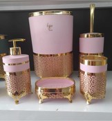 Resim MEYLACO Banyo Seti 5li Mat Pembe Altın Ferforje 