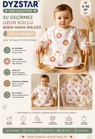 Resim DYZSTAR Su Geçirmez Uzun Kollu Bebek Mama Önlüğü - Leke Tutmayan Ek Gıda Önlüğü, Aslan Figürlü, Kırıntı Cepli, BLW Uyumlu 