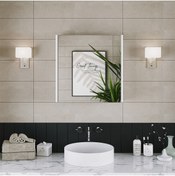 Resim ROOMART Banos Banyo Ad7 Kulpsuz Tek Kapaklı Mat Beyaz Mdf 60 Cm Aynalı Banyo Üst Dolabı 