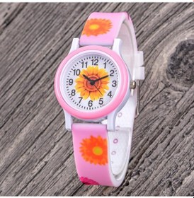 Resim Çocuk Kol Saati Silikon Kordon Kız Çocuk Çiçek Figürlü Pembe Renk St-304347 