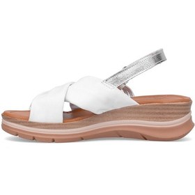 Resim Elit Zeyn 8066 Kadın Hakiki Deri Dolgu Topuk Sandalet Beyaz Beyaz 