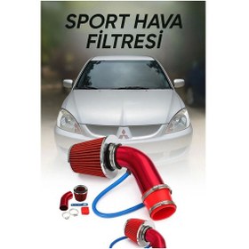 Resim Mitsubishi Lancer Krom Borulu Spor Açık Hava Filtre Seti -boru Çapı 7,6cm-uzunluk 23cm 