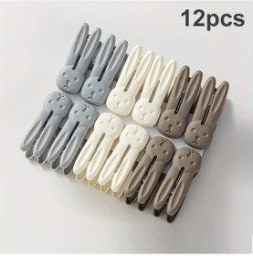 Resim Elmpaly 12 Adet Gri Beyaz Kahverengi Sevimli Tavşan Mandal - Rüzgara Dayanıklı Çamaşır Mandalı 