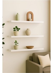 Resim Yankı-BYEG 3lü 50 cm Mat Beyaz Mdf Duvar Rafı Gizli Bağlantı Kitaplık 