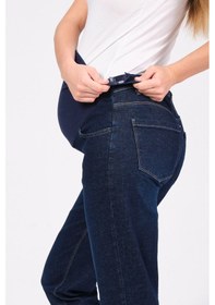Resim Busa Hamile Esnek Karın Bantlı Mom Fit Kot Pantolon Lacivert-lacivert 
