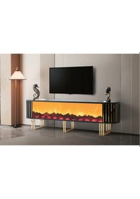 Resim Bera Sonata - Gold Şömineli Nehir Tv Sehpası Gold - Siyah 