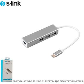Resim S Link SL UTY1010 Type C To Usb 3.0 X 3 Port Rj45 Gigabit Ether Hub 