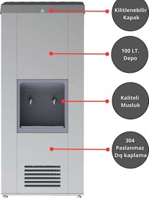 Resim 100 Lt. Soğutmalı Arıtmalı Paslanmaz Endüstriyel Su Sebili 