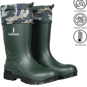 Resim El Biz Konçlu PU Kısa Avcı Çizmesi - Su Geçirmez - Kaymaz Taban - Thermoking - Balıkçı Çiftçi Çizme 