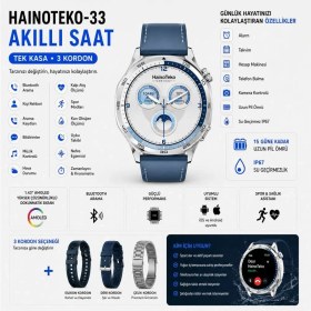 Resim Haino Teko-33 Gümüş 1 Kasa 3 Değiştirilebilir Kordon Amoled Ekran Bluetooth Arama Özellikli Akıllı Saat 