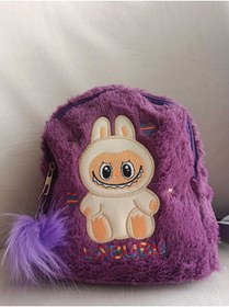 Resim elaa aksesuar Labubu Desenli Peluş Sırt Askılı Çocuk Çantası 