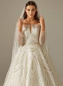 Resim Eleanor Taşlı Kasnak Prenses Model Gelinlik - Fildişi Beyaz / 38 