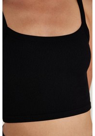 Resim Tudors Kadın Slim Fit Kare Yaka Düz Basic Siyah Crop Atlet-34335 SIYAH 