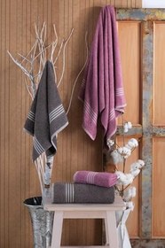 Resim 4 lü Kadın Erkek Banyo Havlusu Takımı Oscar Mürdüm Antasit 