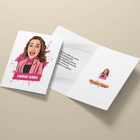 Resim Büyüleyici Kadın Karikatürlü Tebrik Kartı 