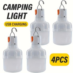 Resim 4 Adet Kamp El Lambası, USB Şarj Edilebilir El Lambası, Acil Durumlar için Kancalı Yüksek Parlaklıkta Taşınabilir LED Fener Gece Işığı, Kamp, Balıkçılık ve Bahçe İçin 