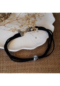 Resim Siyah Makrome İp & Metal Boncuk Kadın Choker Kolye Yeşil 