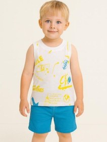 Resim Erkek Bebek Pamuklu Renkli Yazı Baskılı Kolsuz T-shirt-16000 Beyaz 