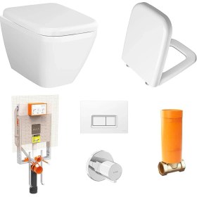 Resim Vitra Integra Square Kare Rimex Kanalsız Asma Klozet+Kapak+Gömme Rezervuar Set 