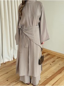 Resim Laluvia Vizon Bandana/Bel Kemer Aksesuarlı Kimono Takım - 8832 