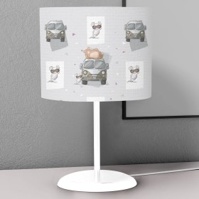 Resim instababyrooms Gri Sevimli Ayı ve Araba Desenli Çocuk Odası Dijital Baskılı Çocuk Odası Masaüstü Abajur Avize 