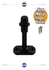 Resim 8 Cm Metal Kapı Kolu Stoperi Tamponu Durdurucusu Tutucu Tutacağı Metal Siyah Kapı Stopu Silikonlu Vidalı 